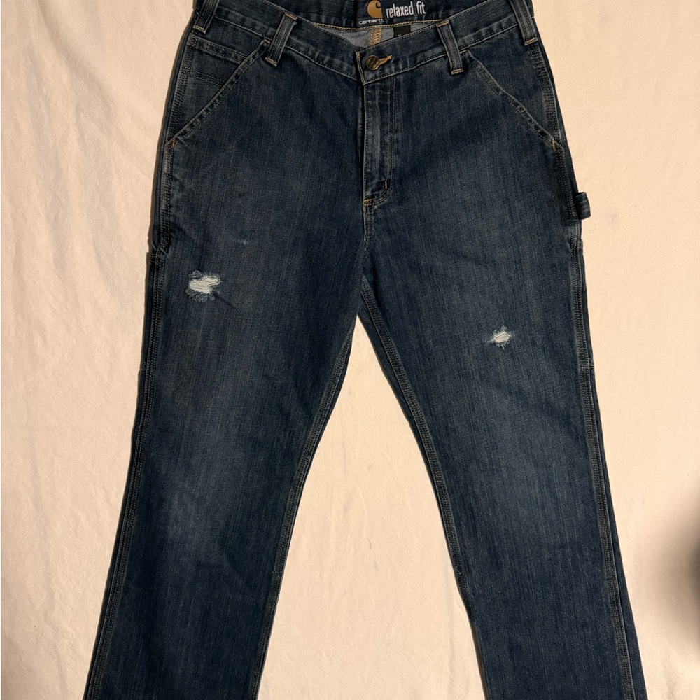 Carhartt Men's Relaxed Jeans - Dark Blue carpenter style distressed